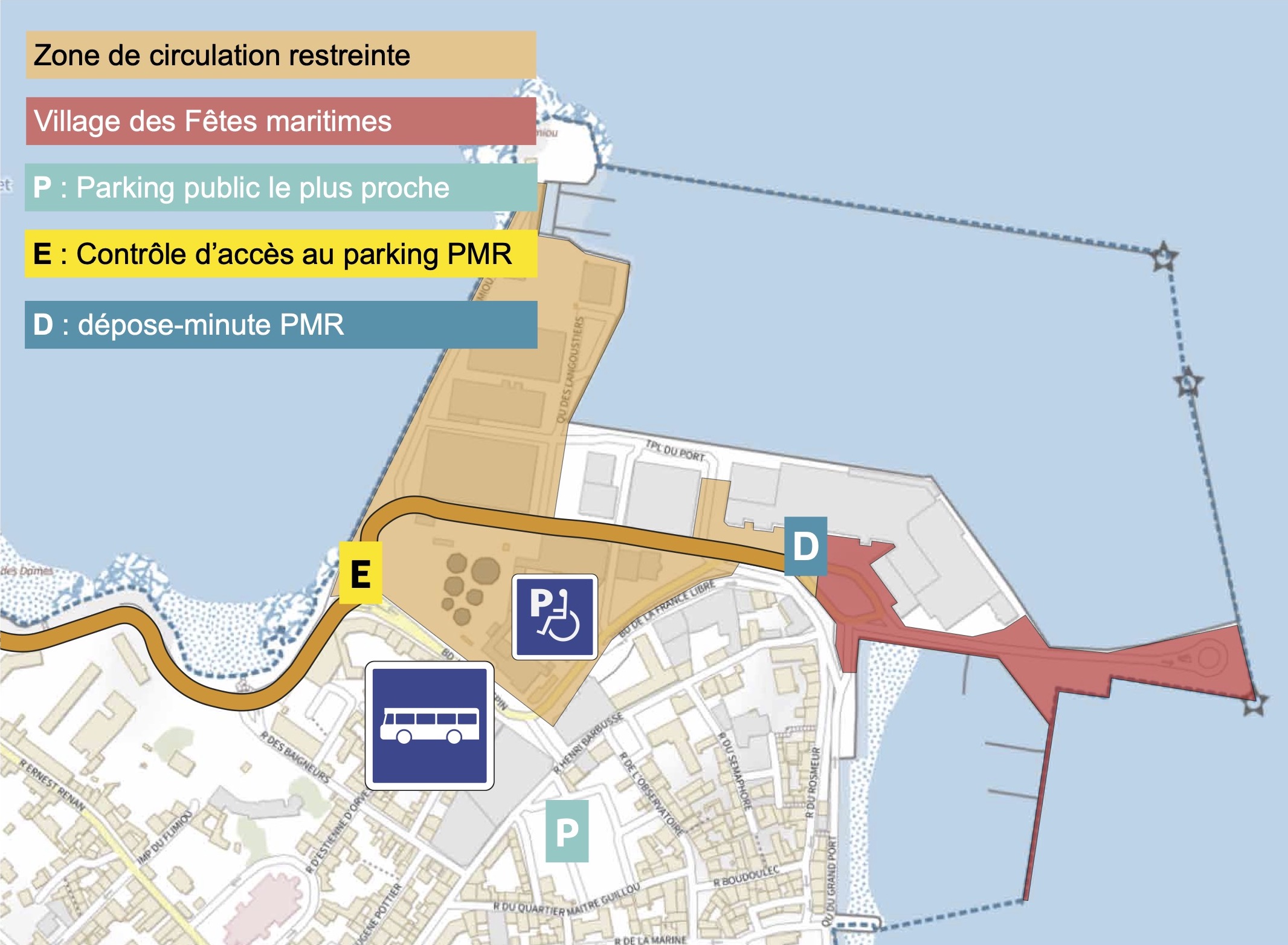 Plan d'accès PMR/PSH au site des Fêtes maritimes de Douarnenez 2024